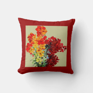 Red, Orange, Burgundy Watercolour Wallflowers Cushion