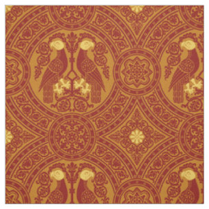 Red-Orange Byzantine Birds Fabric