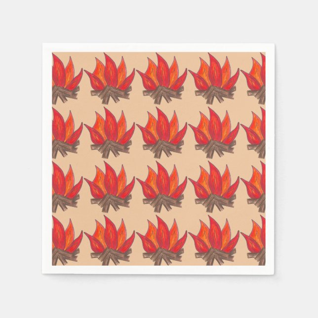 Red Orange Camping Campfire Fire Summer Camp Napkin (Front)