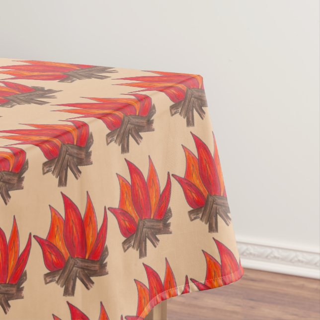 Red Orange Camping Campfire Fire Summer Camp Tablecloth (In Situ)