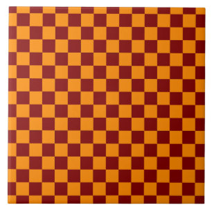 Red + Orange Check Chequered Chequerboard Pattern Ceramic Tile