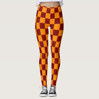 Red + Orange Check Chequered Chequerboard Pattern Leggings
