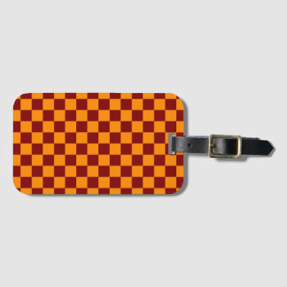 Red + Orange Check Chequered Chequerboard Pattern Luggage Tag