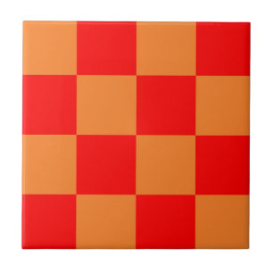 Red Orange Check Chequered Pattern  Ceramic Tile