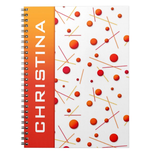 Red Orange Dots and Lines Fun Custom Notebook (Front)