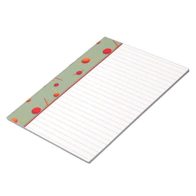 Red Orange Dots and Lines Fun Green Border Notepad (Angled)