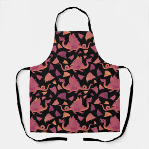 Red Orange Dragon Pattern on Black Apron