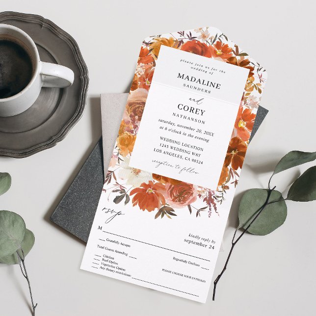 Red & Orange Fall Floral B Wedding All In One Invitation (Creator Uploaded)