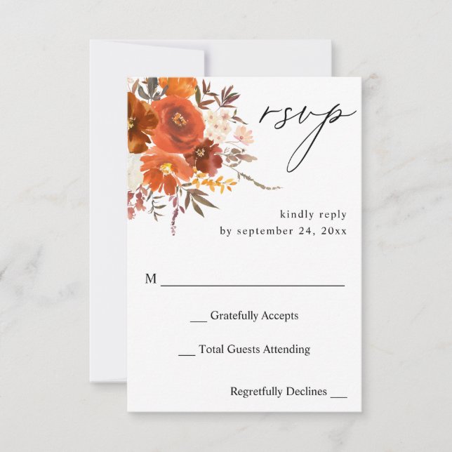 Red & Orange Fall Floral no Meal RSVP (Front)