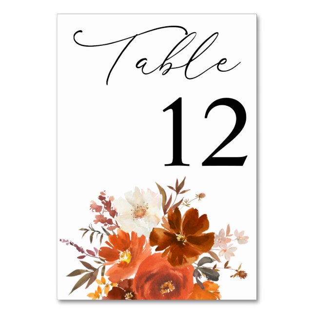 Red & Orange Fall Floral Table Number (Front)