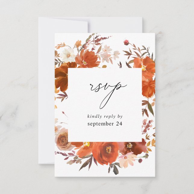 Red & Orange Fall Floral w Meal RSVP Card (Front)