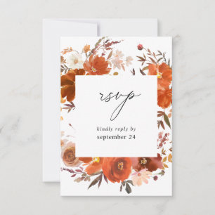 Red & Orange Fall Floral w Meal RSVP Card