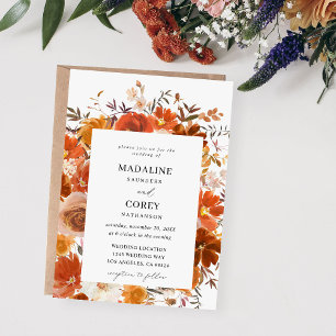 Red & Orange Fall Floral Wedding B Invitation