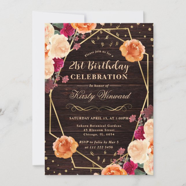 Red & Orange Fall Flowers Frame Birthday Invitation (Front)