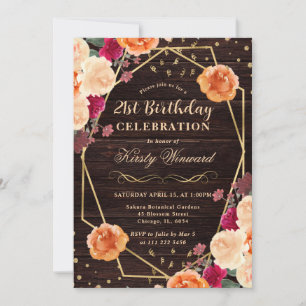 Red & Orange Fall Flowers Frame Birthday Invitation