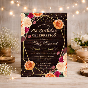 Red & Orange Fall Flowers Frame Birthday Invitation