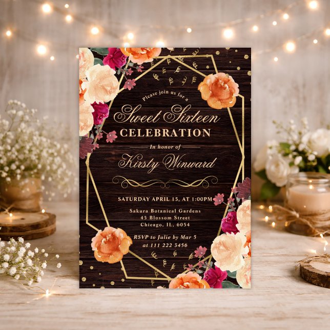 Red & Orange Fall Flowers Frame Sweet 16 Invitation (Creator Uploaded)