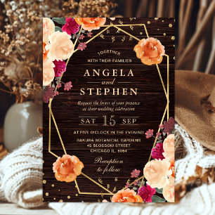 Red & Orange Fall Flowers Frame Wedding Invitation