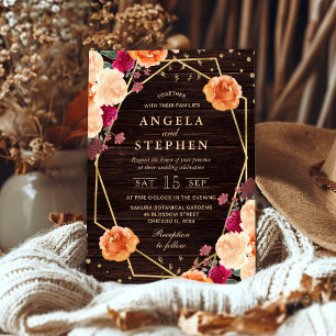 Red & Orange Fall Flowers Frame Wedding Invitation