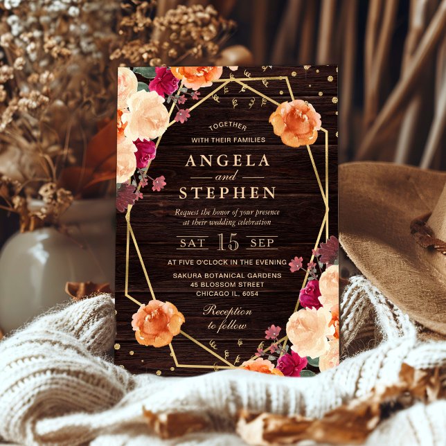 Red & Orange Fall Flowers Frame Wedding Invitation (Creator Uploaded)