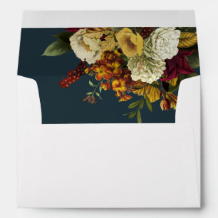 Red Orange Floral Bouquet Teal Wedding Invitation  Envelope