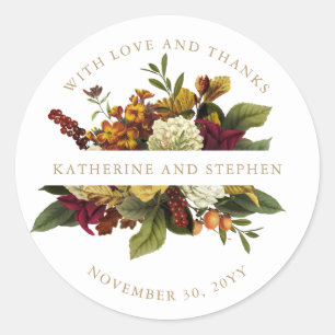 Red   Orange Floral Bouquet Thank You Classic Round Sticker