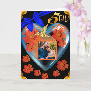 Red Orange Floral Gold Hummingbird Son Anniversary Card