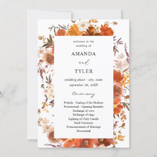 Red & Orange Floral Wedding Ceremony Program