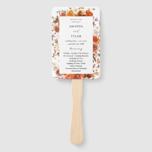 Red & Orange Floral Wedding Program Hand Fan