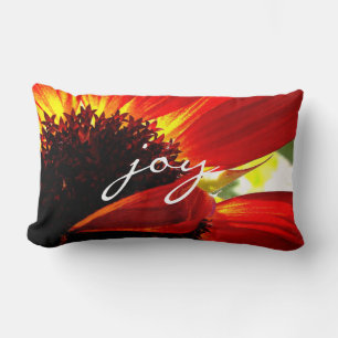 Red Orange Gerbera Daisy Photo Joy Script Modern Lumbar Cushion