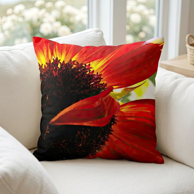 Red Orange Gerbera Daisy Photo Modern Bold Stylish Cushion (Creator Uploaded)