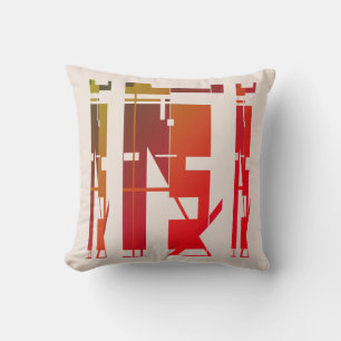 Red Orange Gold Brown on Beige Tribal Art Mosaic Cushion