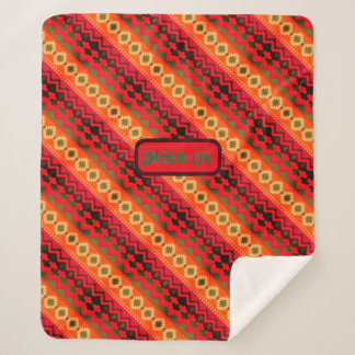 Red Orange Green Aztec  Sherpa Blanket