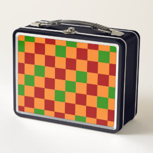 Red Orange Green Checkered Pattern Design Metal Lunch Box