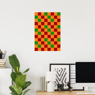 Red Orange Green Checkered Pattern Design Poster