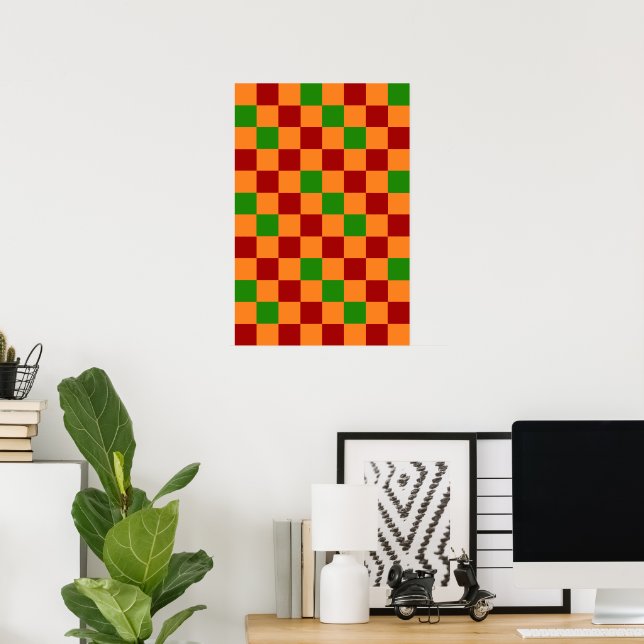 Red Orange Green Checkered Pattern Design  Poster (Home Office)
