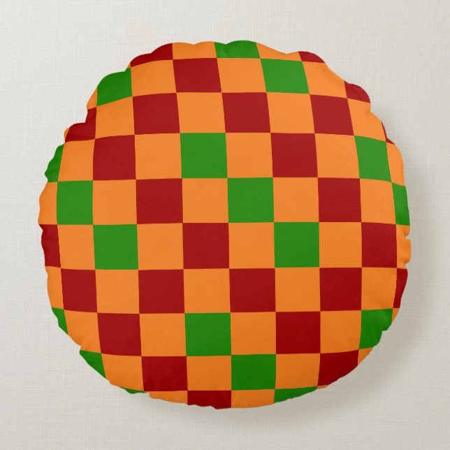 Red Orange Green Checkered Pattern Design  Round Cushion (Front)