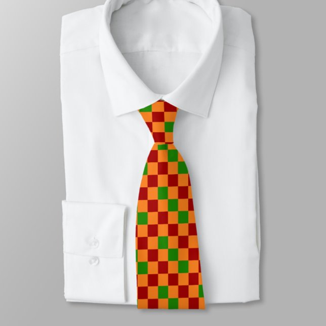 Red Orange Green Checkered Pattern Design  Tie (Creator Uploaded)