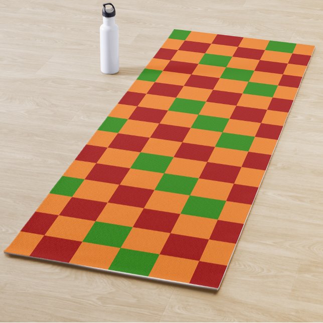Red Orange Green Checkered Pattern Design  Yoga Mat (Creator Uploaded)