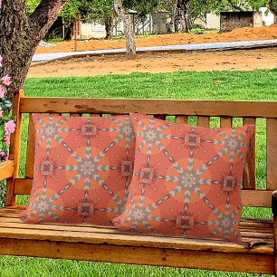 Red Orange Grey Ethnic Bohemian Folk Art Pattern Cushion