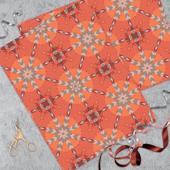 Red Orange Grey Ethnic Bohemian Folk Art Pattern Tissue Paper (Creator Uploaded)