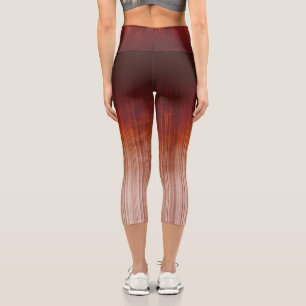 Red Orange Grey White rustic striped ombre Capri Leggings