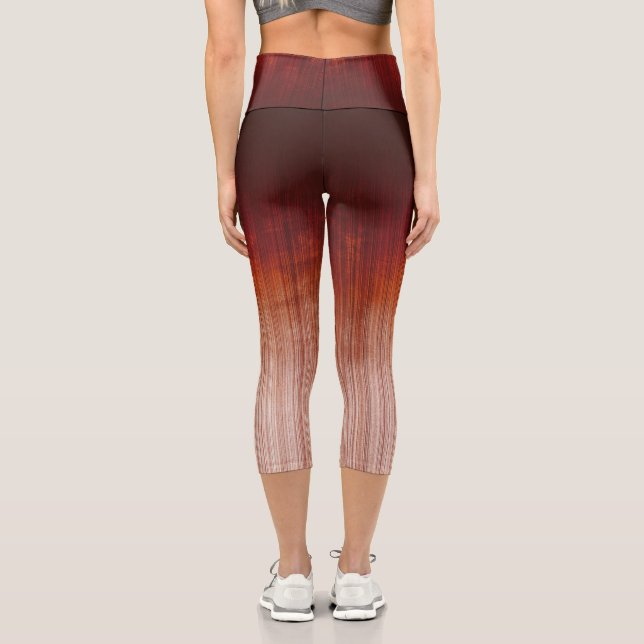 Red Orange Grey White rustic striped ombre Capri Leggings (Back)