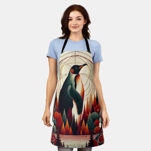 Red Orange Maroon Penguin In The Forest Geometric Apron
