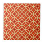 Red Orange Mid Century Modern Geometric Pattern Ceramic Tile<br><div class="desc">Mid-century modern inspired red-orange design featuring colourful circular geometric pattern with yellow, orange and burgundy accents. Trendy, modern design. Create your own custom pattern by uploading a new image, or use the "contact this designer" button for help. To create your own patterned design: 1. Select personalise this template. 2. Replace...</div>