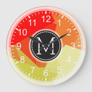 Red Orange Mosaic Modern Monogram Large Clock