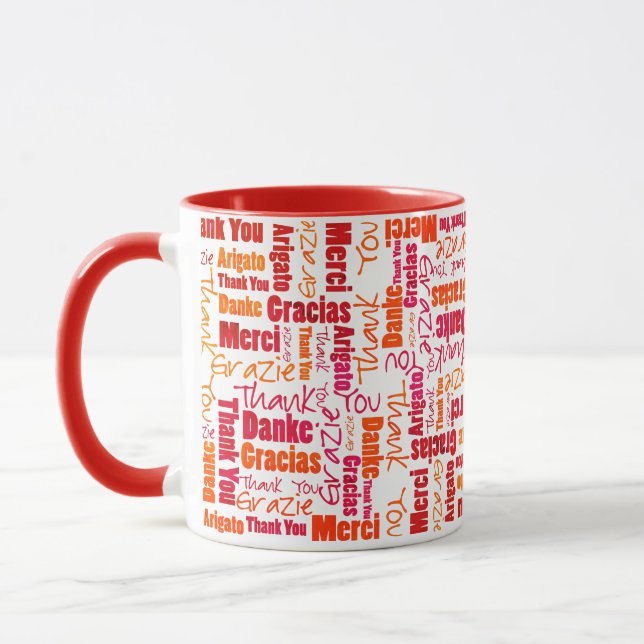 Red Orange Multilingual Thank You Mug (Left)