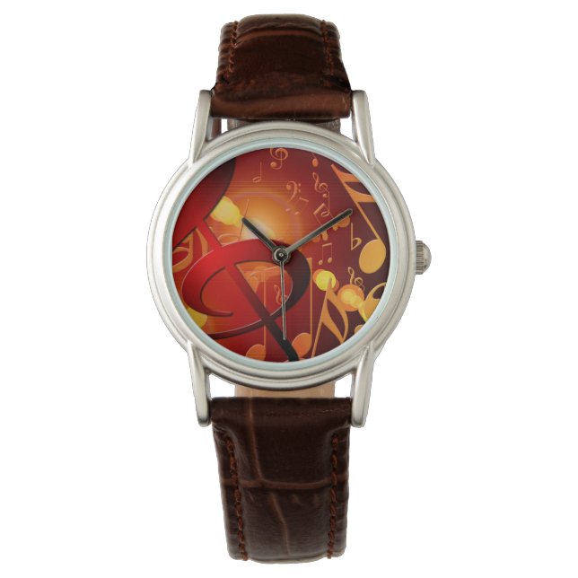 Red, orange, music note pattern watch (Front)