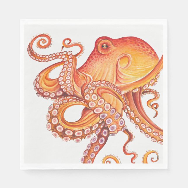 Red Orange Octopus Watercolor Napkin (Front)