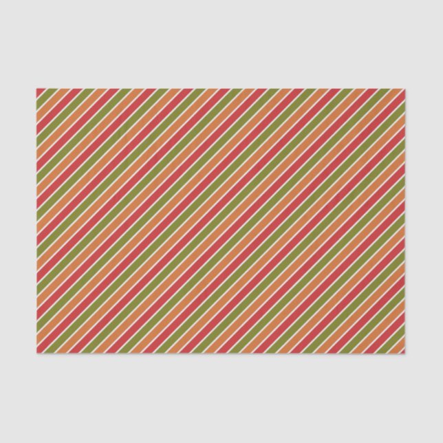 Red, Orange, Olive Green Striped Tissue Paper (Front)